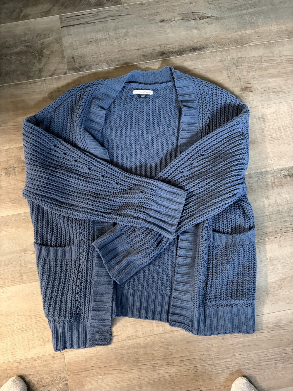 American Eagle Outfitters Slate Blue Open-Front Knit Cardigan
